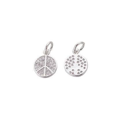 Front and back view of the Silver Peace Sign with Cubic Zirconia Charm
