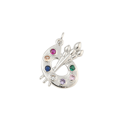 Front view of the Silver and Cubic Zirconia Artist Palette Charm