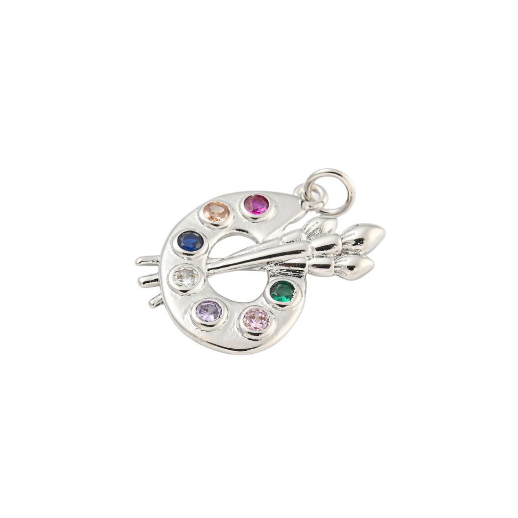 Silver and Cubic Zirconia Artist Palette Charm