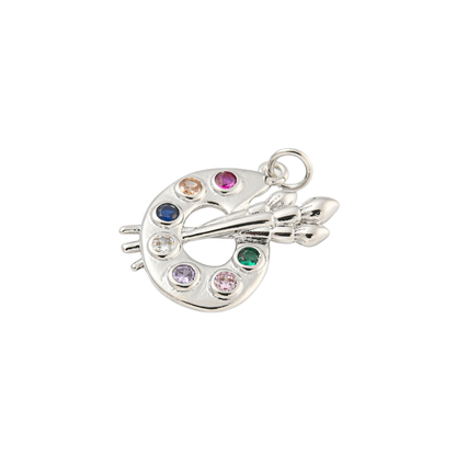 Side view of the Silver and Cubic Zirconia Artist Palette Charm