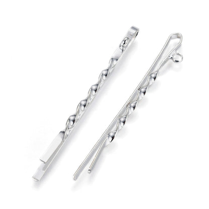 Front and side view of the Silver Twisted Iron Bobby Pin | Set