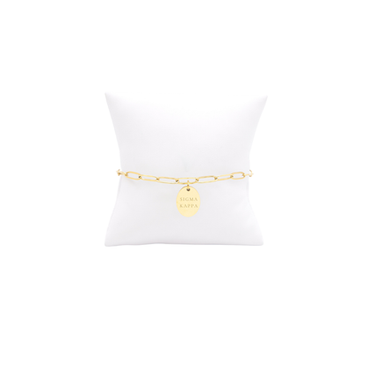 Sigma Kappa Storyline Bracelet with Small Gold Oval Charm | Waterproof, Hypoallergenic & Tarnish Resistant