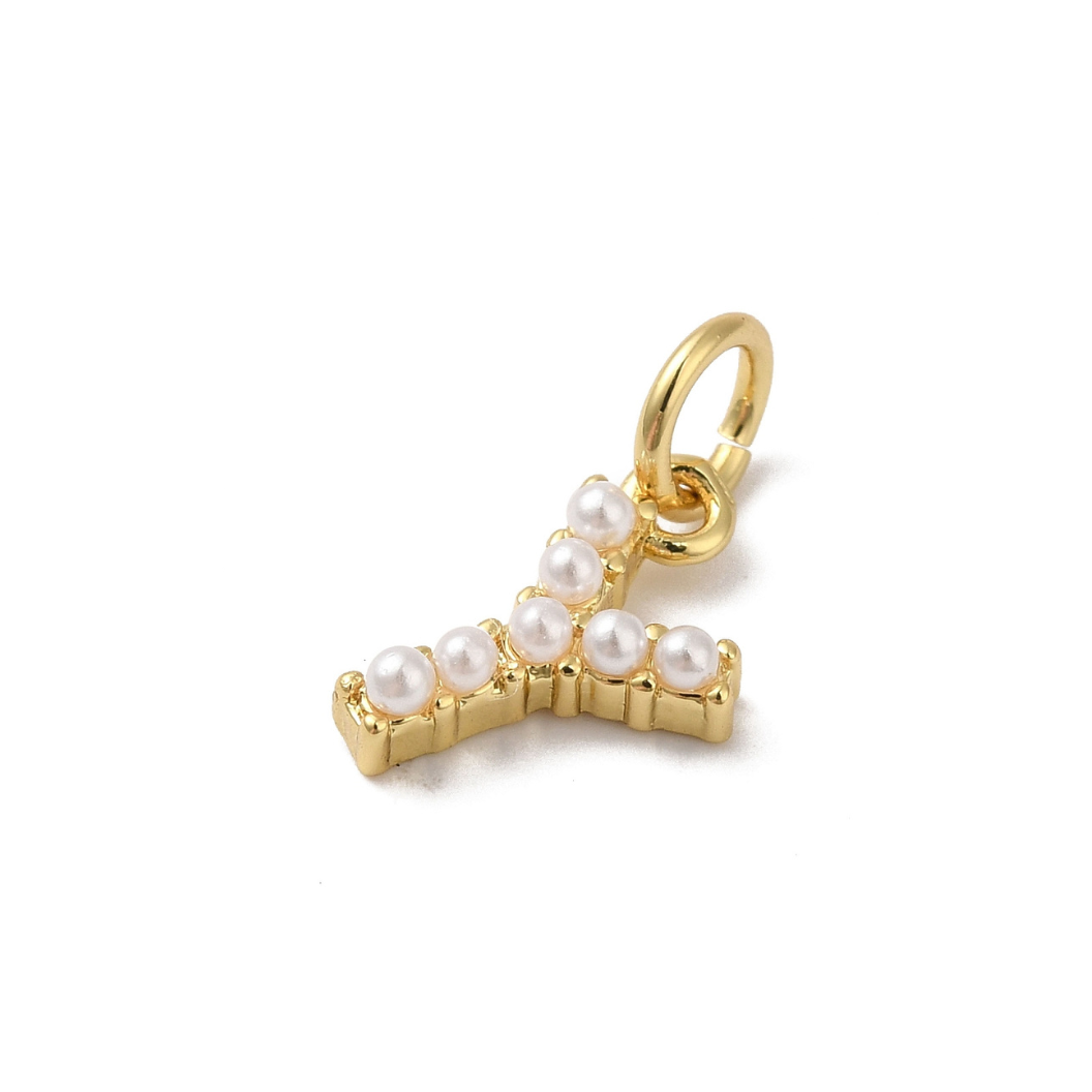 Gold Large Pearl Initial Charm - "Y"