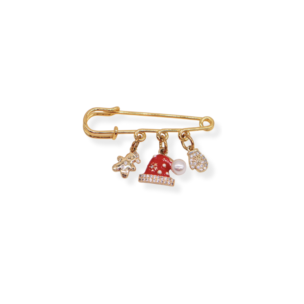 Gold Santa Cheer Charm Brooch