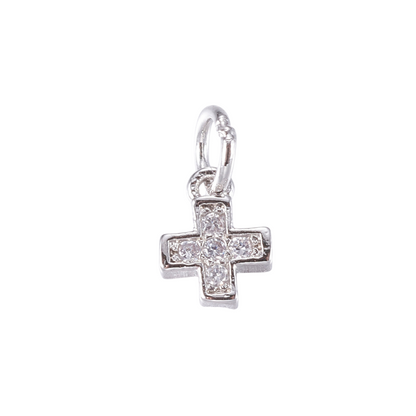 Front view of the Silver Tiny Cross with Cubic Zirconia Charm