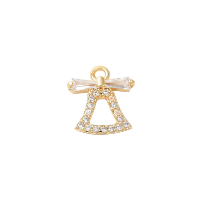 Gold bell-shaped pendant with clear stones on a white background