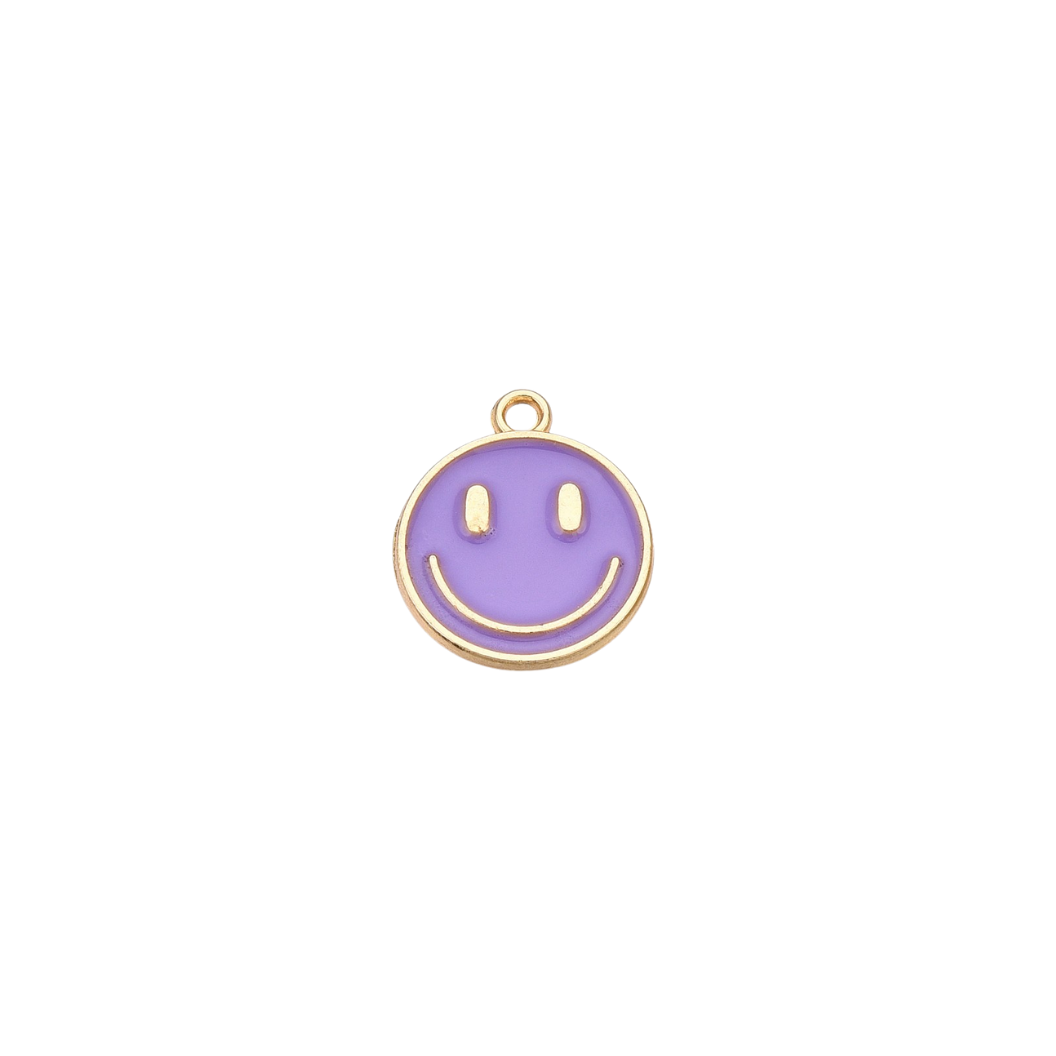 Gold Large Smiley Face Charms | Purple 