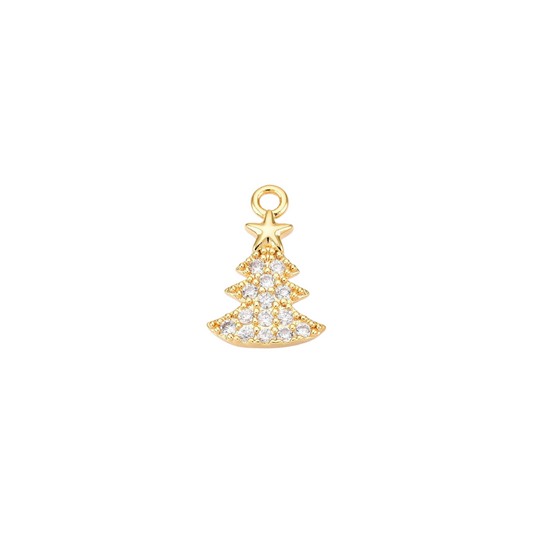 Gold Christmas tree pendant with clear stones on a white backgroundGold Dazzle Tree with Cubic Zirconia Charm