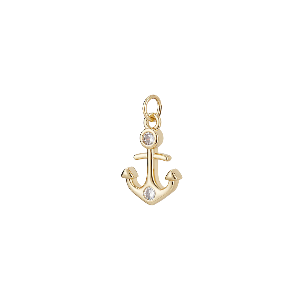 Front view of the Gold Nautical Anchor with Cubic Zirconia Charm