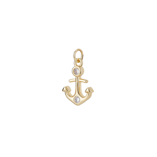 Front view of the Gold Nautical Anchor with Cubic Zirconia Charm