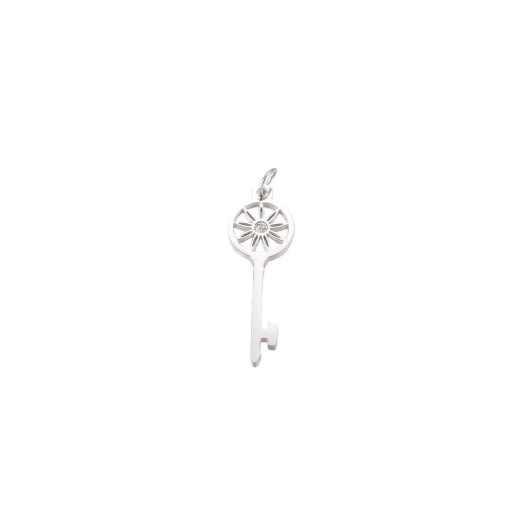 Silver Blossom Gate Key Charm