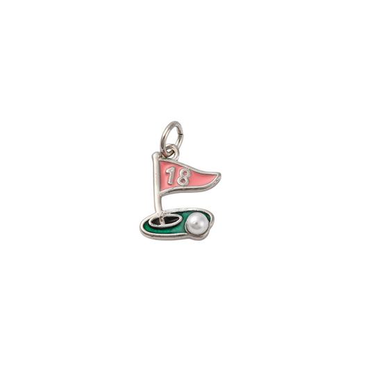 Golf flag charm with number 18 on a white background