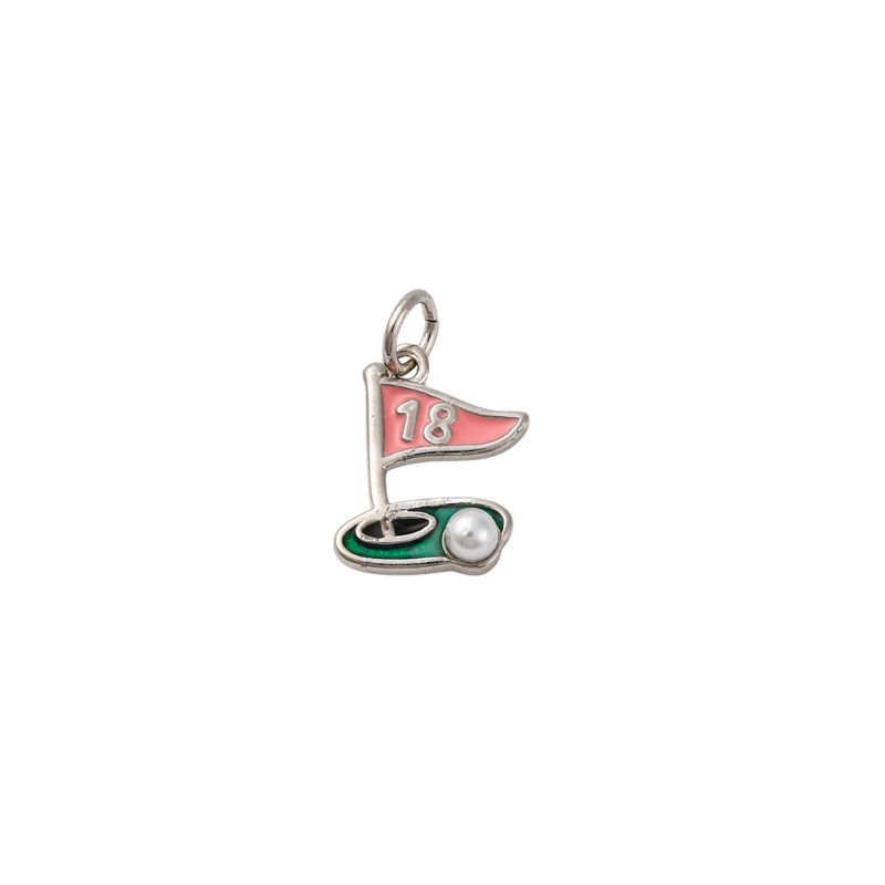 Golf flag charm with number 18 on a white background
