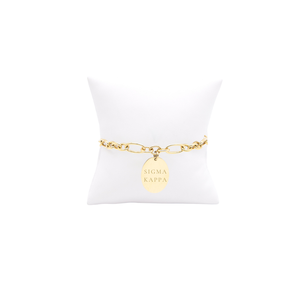 Sigma Kappa Keepsake Bracelet with Large Gold Oval Charm | Waterproof, Hypoallergenic & Tarnish Resistant