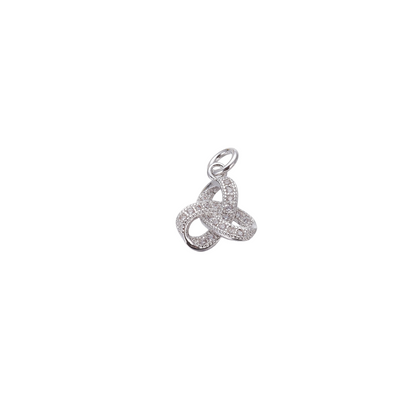 Front view of the Silver Trinity Knot with Cubic Zirconia Charm