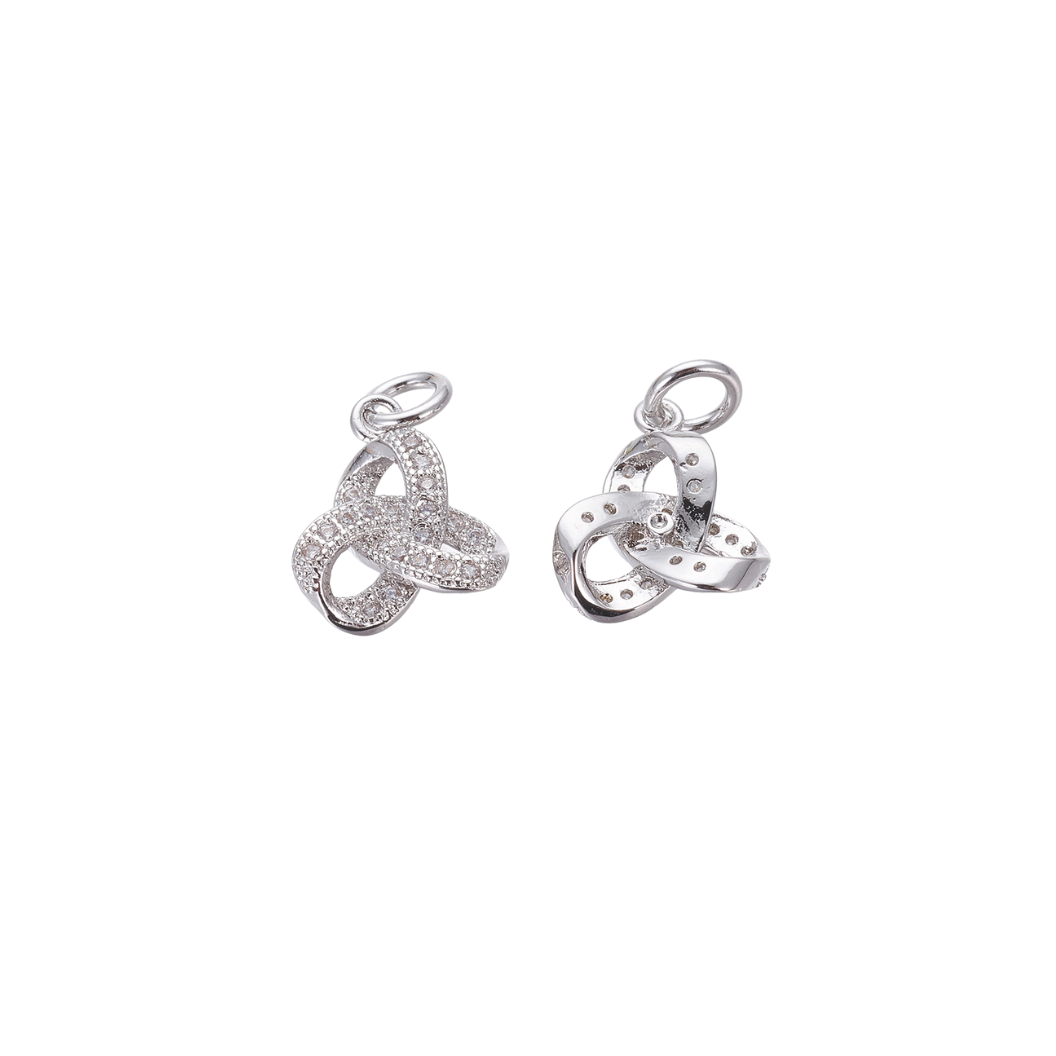 Front and back view of the Silver Trinity Knot with Cubic Zirconia Charm
