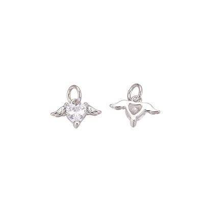 Front and back view of the Silver Winged Heart Charm