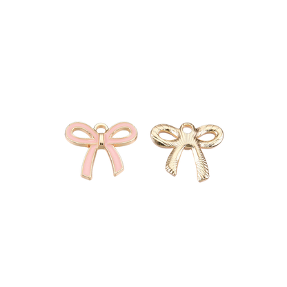 Front and back view of the Gold Pink Bowknot Charm