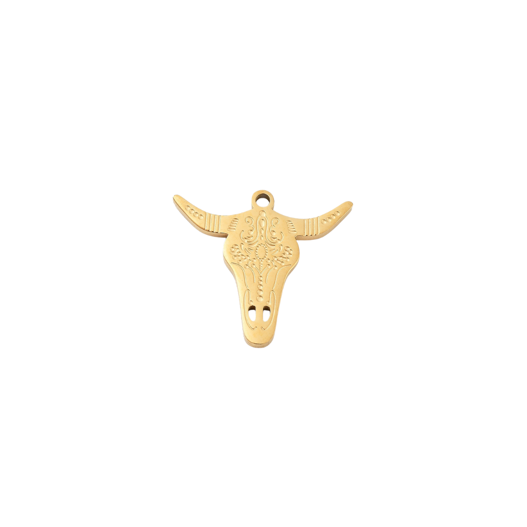 Gold Rodeo Longhorn Charm | Waterproof Stainless Steel on transparent background 