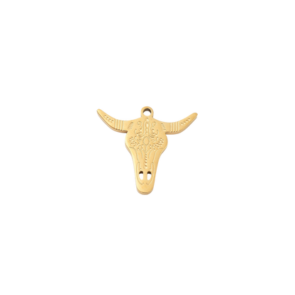 Gold Rodeo Longhorn Charm | Waterproof Stainless Steel on transparent background 