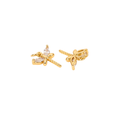 Front and back view of the Gold Dragonfly with Cubic Zirconia Charm