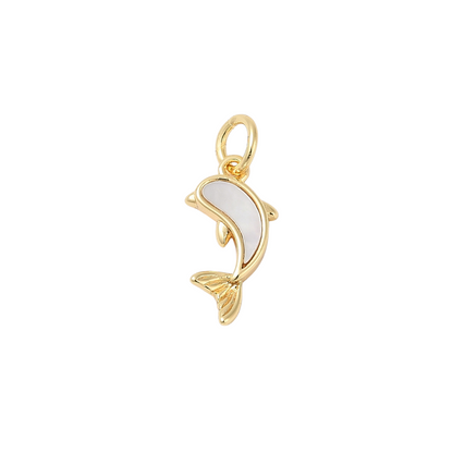 Front view of the Gold Shell Dolphin Charm