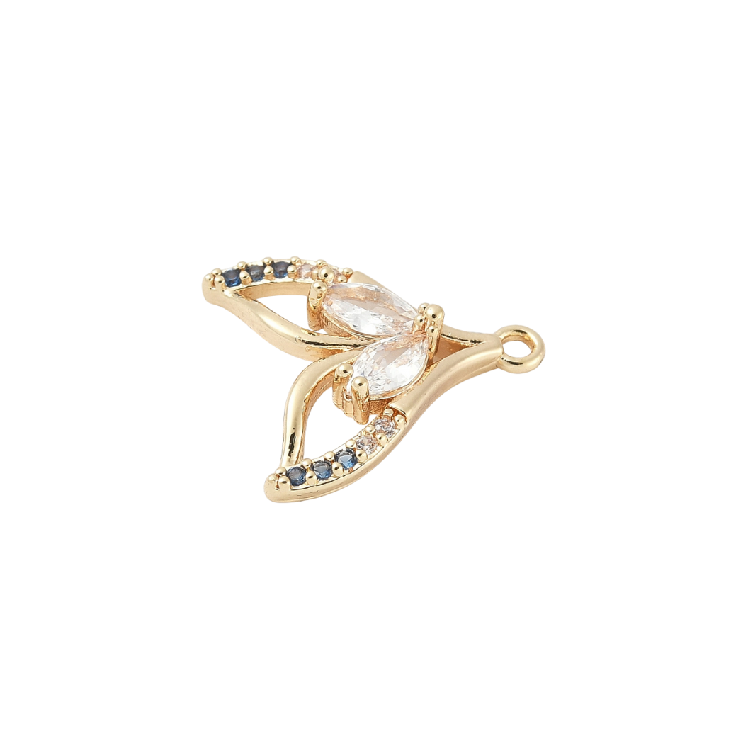 Side view Gold Whale Tail Whisper with Cubic Zirconia Charm