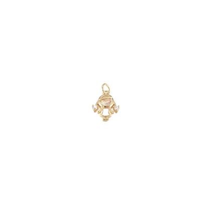 small girl gold charm white background