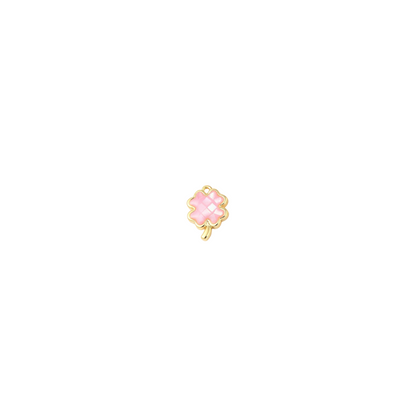 Small pink flower-shaped charm on a white background
