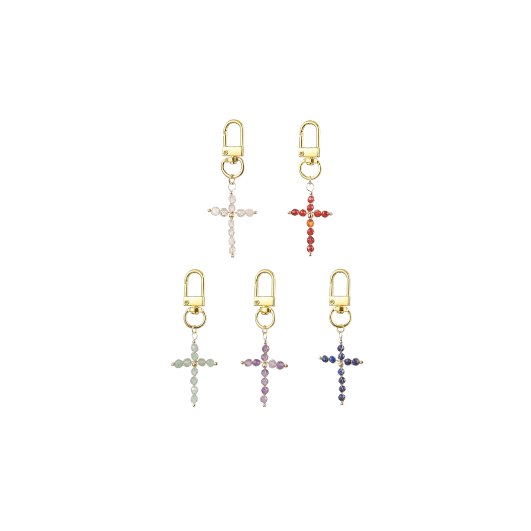 Gold Gemstone Cross - Assorted | Keychain & Purse Charm