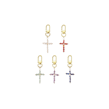 Front of five Gold Gemstone Cross - Assorted | Keychain & Purse Charm
