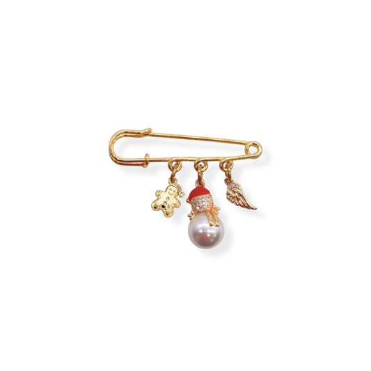 Gold Snowman Cheer Charm Brooch