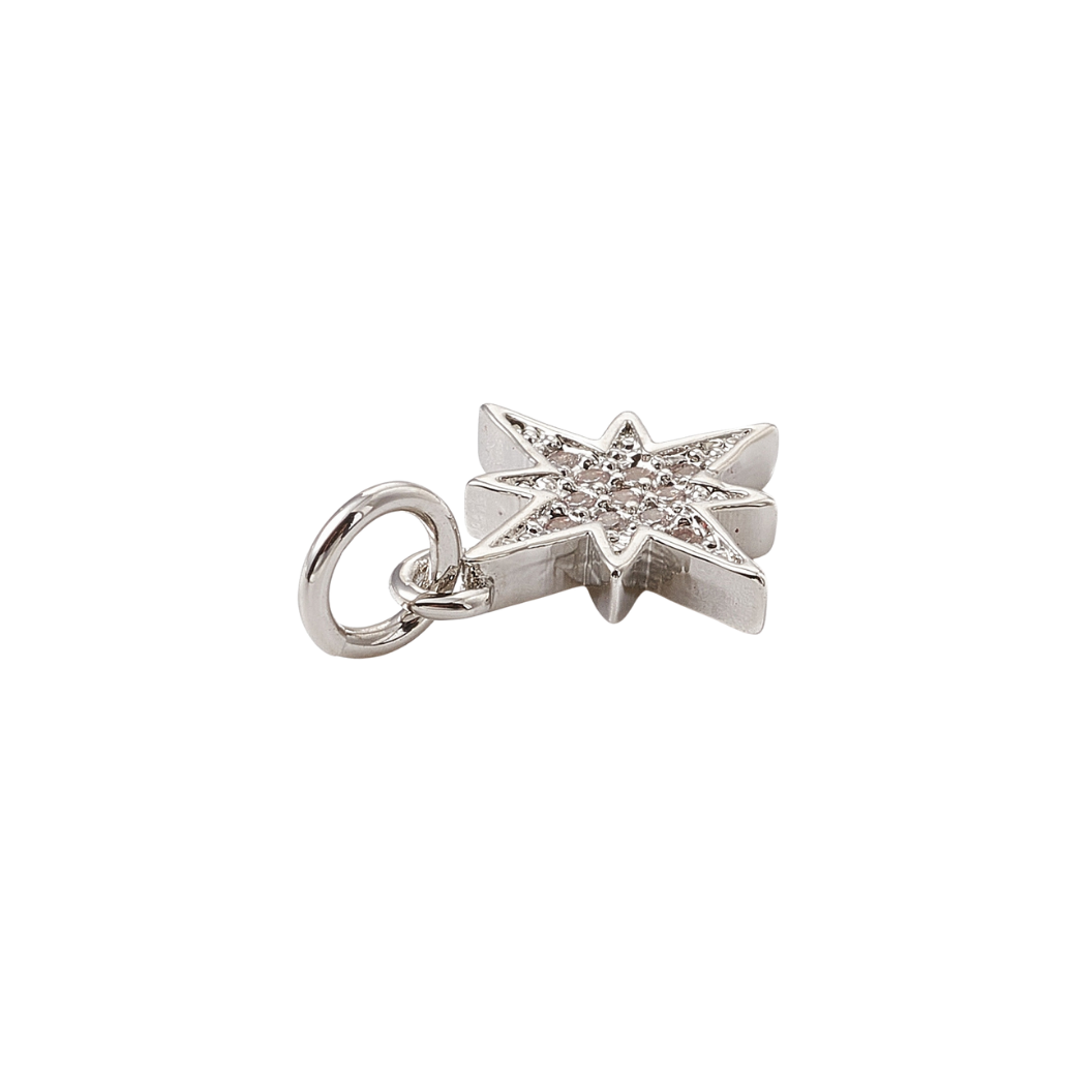 Silver Cubic Zirconia Starburst Star Charm