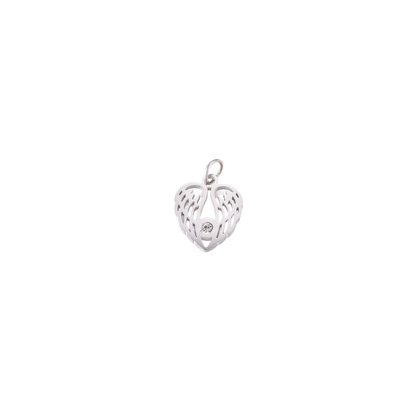 Silver Winged Grace Heart with Cubic Zirconia Charm