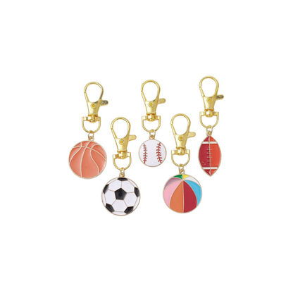 Front of five Gold Sports Balls Assorted | Keychain & Purse Charm