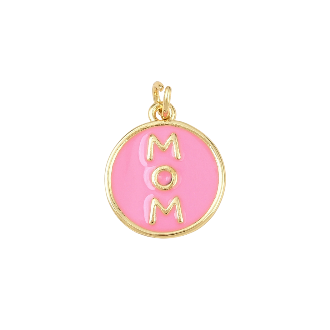 Gold Cherished "Mom" Pink Charm
