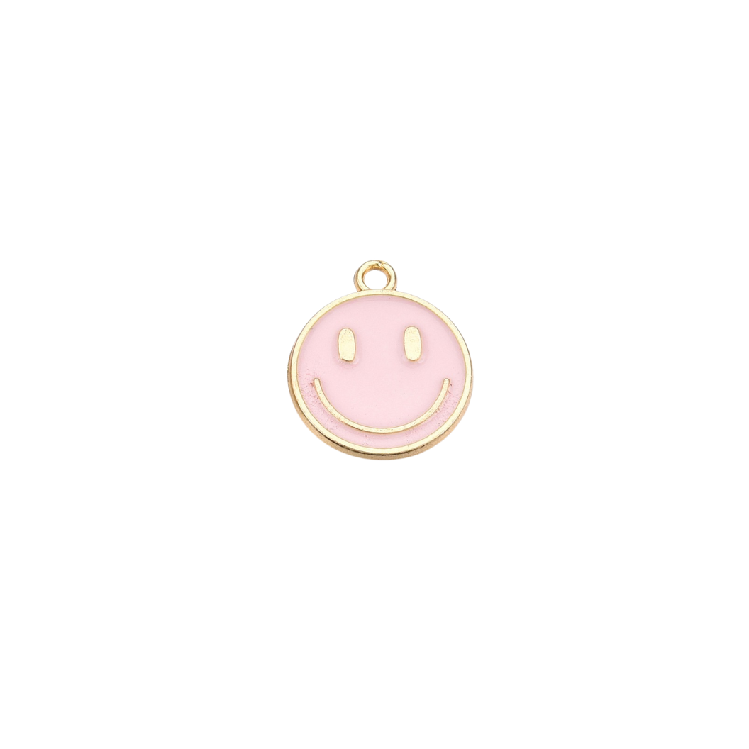 Gold Large Smiley Face Charms | Light Pink