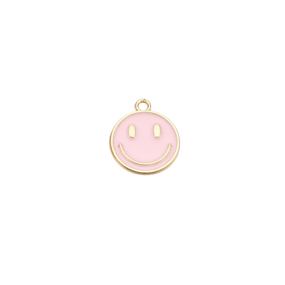 Gold Large Smiley Face Charms | Light Pink