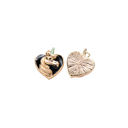 Front and back view of the Gold Midnight Unicorn Charm