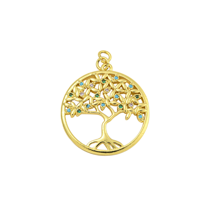 Front view of the Gold Tree of Life Cubic Zirconia Charm