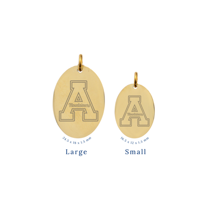 Appalachian State University Small Gold Oval Charm - APP State "A" Logo