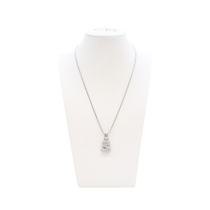 Front view of the Silver Rhinestone Bubble Letter Necklace | Letter S