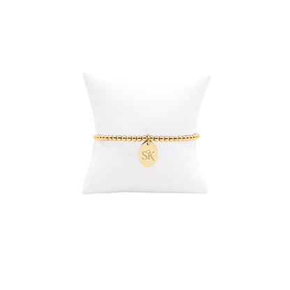 Sigma Kappa Classic Gold Beaded Bracelet with Small Gold Oval Charm | Waterproof, Hypoallergenic & Tarnish Resistant