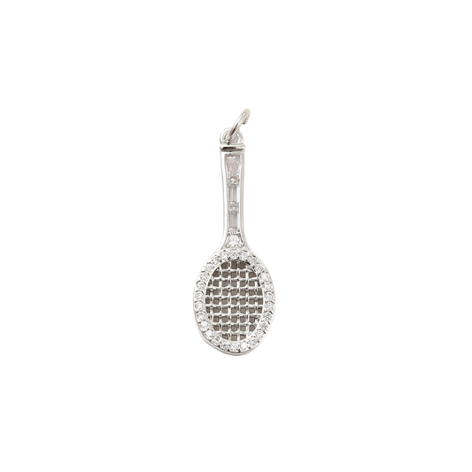 Silver Tennis Racket w/ Cubic Zirconia Charm