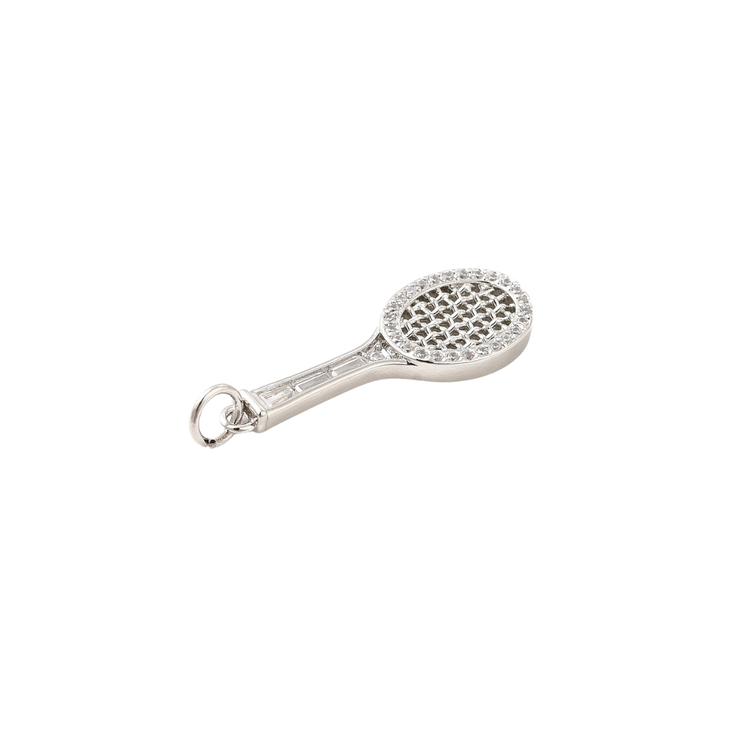 Silver Tennis Racket w/ Cubic Zirconia Charm