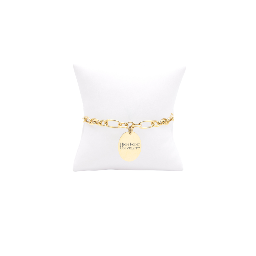 High Point University Keepsake Bracelet with Small Gold Oval Charm | Waterproof, Hypoallergenic & Tarnish Resistant