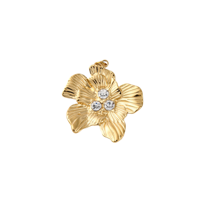 Gold pendant with three clear stones on a white background