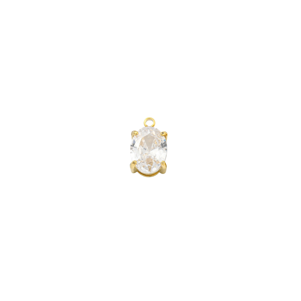 Gold Pure Brilliance Small Oval Cubic Zirconia Charm | Waterproof Stainless Steel