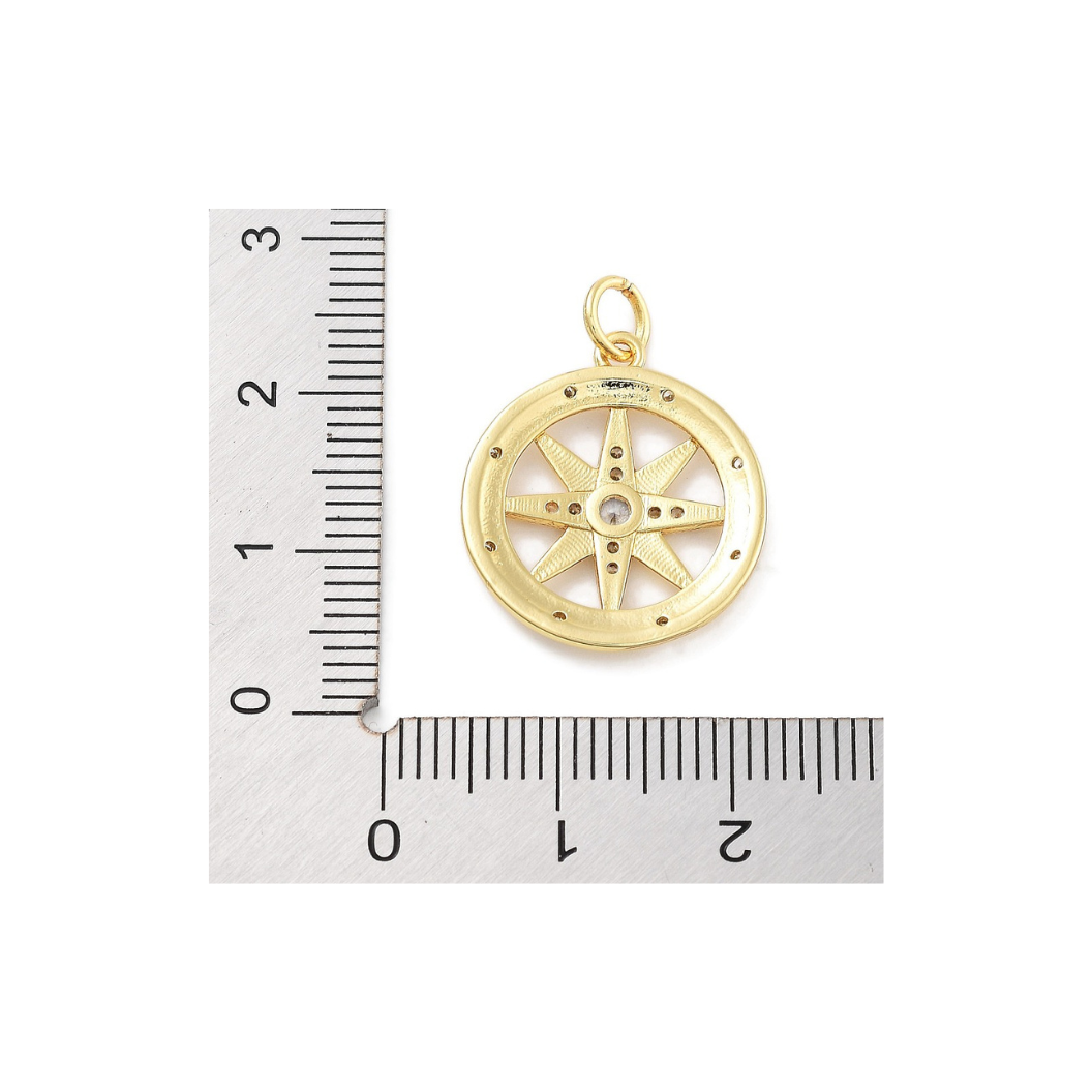 Gold Cubic Zirconia Compass Charm