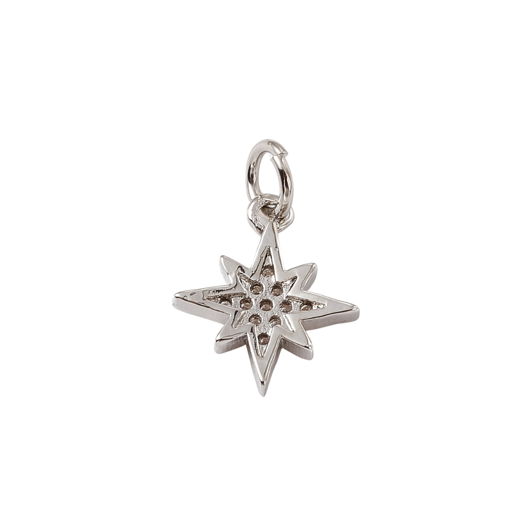 Silver Cubic Zirconia Starburst Star Charm